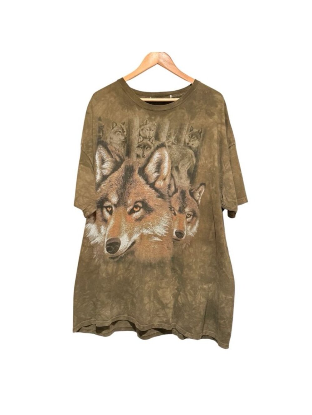 VTG The Mountain Sz 3X Wolf Pack Graphic Green Tie Dye Wolves Nature Shirt